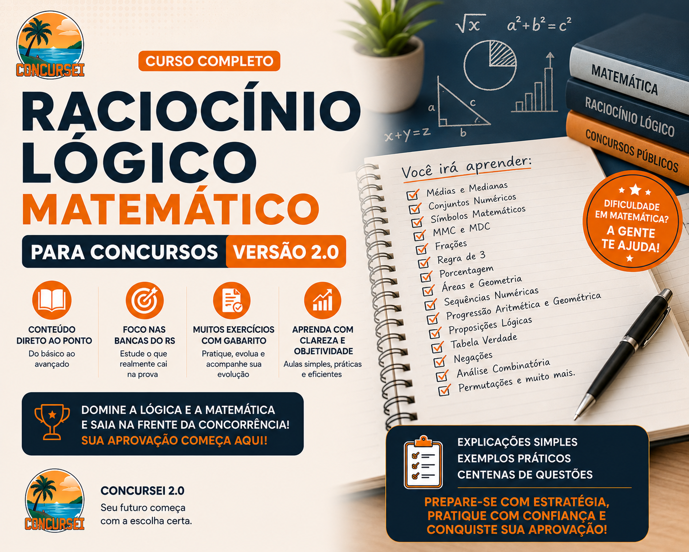 Concursei 2.0 – Curso Preparatório para Concursos Públicos (RS) - Raciocínio Lógico Matemática